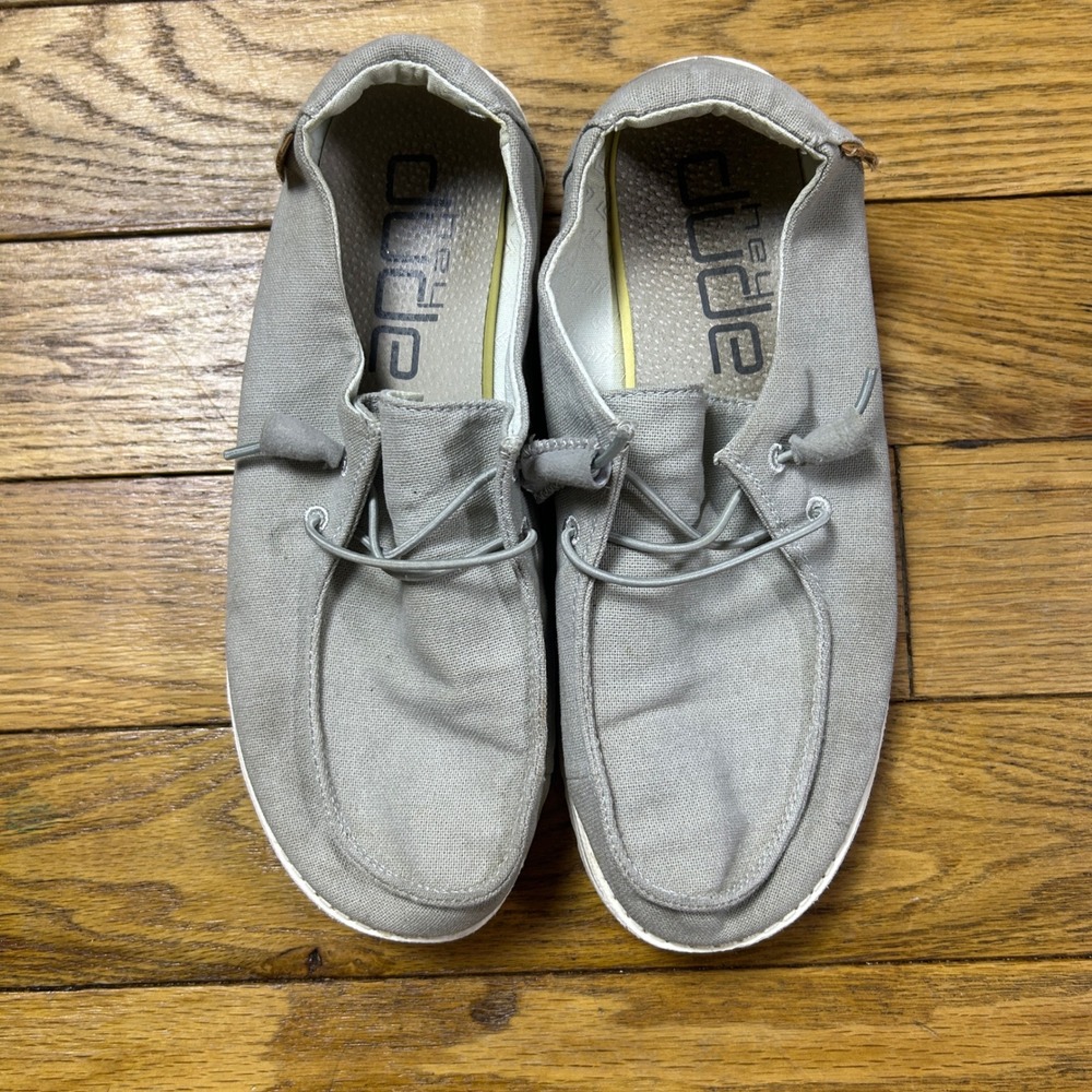 Hey Dude Wendy Light Grey Canvas Slip On Loafers Shoes Womens 9